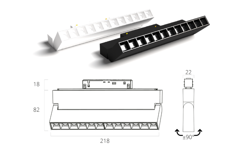 LEDCO MGA12LBN/NE BARRA LED DARK LIGHT ORIENTABILE 48V 12W 4000K NER