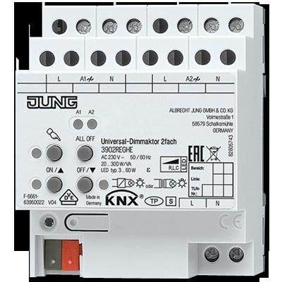 JUNG 3902REGHE Attuatore dimmer universale KNX- 2 x 300W