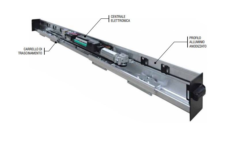 GIBIDI ES140PF21.31 Automatismo ES140 per 1 anta anodizzato argento  Lunghezza trave automatismo (mm): 3800 Luce utile passaggio (mm): 1800