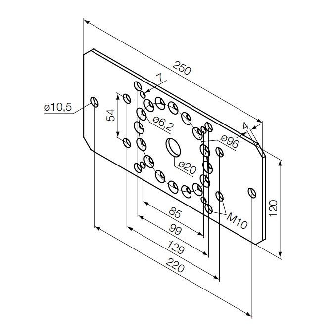 NICE 693.12.00 Support 250x120 for sides Era LH supports diameter 58 mm, for tubular motors