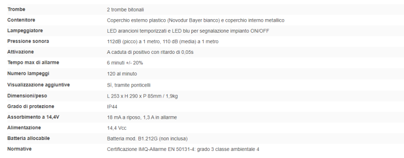 ELMO SA101A Sirena autoalimentata da esterno a 2 trombe con lampeggiatore LED arancione