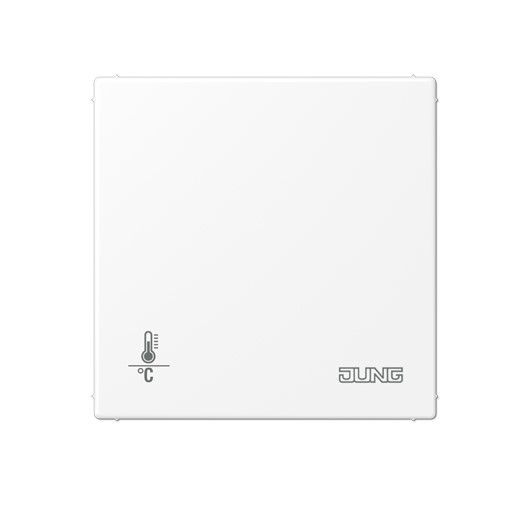 JUNG LS2178ORTSWWM KNX room thermostat with integrated bus coupler and 4-channel button interface. Without temperature adjustment knob - matt alpine white