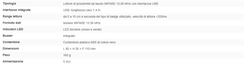 ELMO RDESKMF Lettore di prossimita' da tavolo MIFARE 13,56 MHz con interfaccia USB