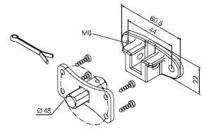 NICE 692.37.00 10 mm square pin + saddle bracket, with M6 holes at 44 mm center distance (for motors with limit switches programmed in manual mode