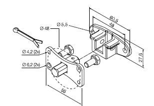 NICE 692.43.00 Perno quadro 10 mm + staffa, con fori a interasse 48 mm