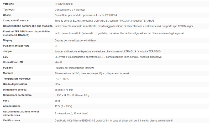 ELMO RIVER4TBS Concentratore TERABUS a 4 ingressi cablati con connettore per 4 uscite elettroniche