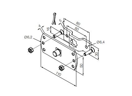 NICE 692.49.00 Perno quadro da 16 mm + staffa Supporti Era LH diametro 58 mm, per motori tubolari 