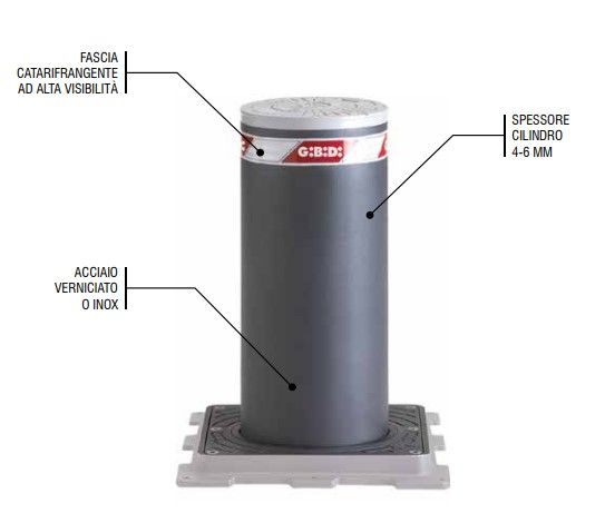 GIBIDI DPT260PL/X H600 fixed bollard with removable base - Stainless steel (on request with LED)