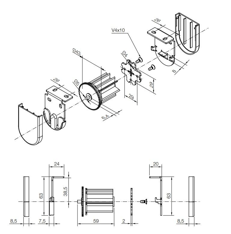 NICE 1189.41.00 Kit supporti bianchi con flange, interasse 40 mm, per motori 35 mm e rullo tipo Acmeda 48 mm