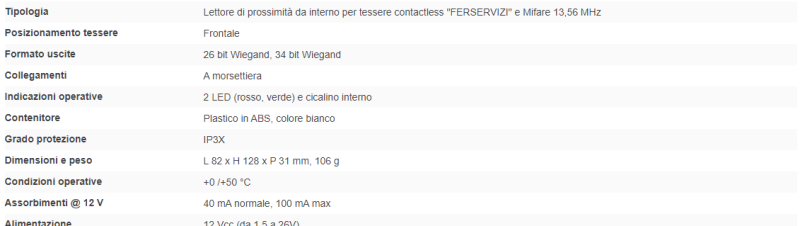 ELMO RFICR Lettore di prossimita' da interno per tessere contactless "FERSERVIZI" e MIFARE 13,56 MHz