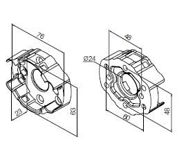 NICE 703.11.00 Compact aluminum support, with 2 holes between centers of 48 and 60 mm.