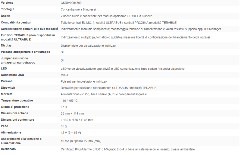 ELMO RIVER8PTBS Concentratore TERABUS a 8 ingressi cablati con connettore per 8 uscite elettroniche