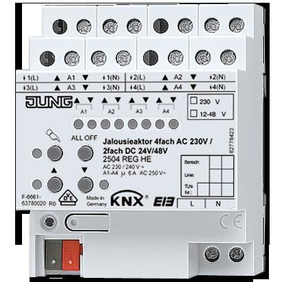 JUNG 2504REGHE Attuatore per comando veneziane KNX 4 canali 230V AC- 2 canali 24V DC