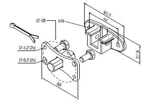 NICE 692.39.00 Perno quadro 10 mm + staffa a sella, con fori M6 a interasse 44 mm