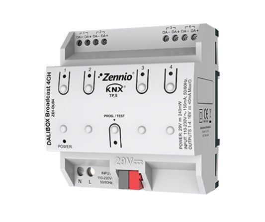 ZENNIO ZDI-DLB4 DALIBOX Broadcast 4CH - KNX-DALI Broadcast Interface for up to 4 channels with up to 20 ballasts each