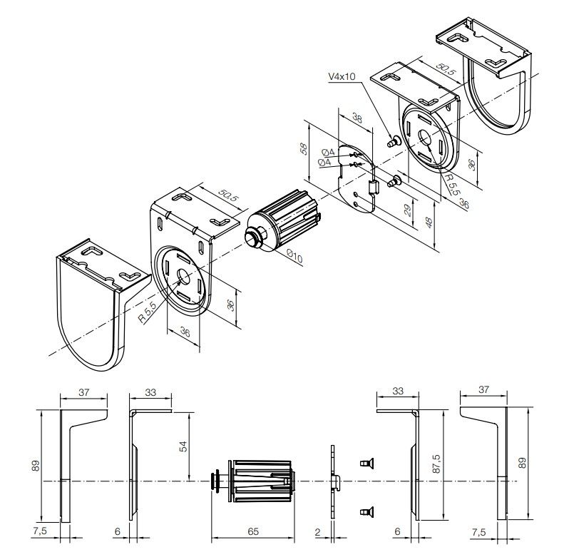 NICE 1191.43.00 Kit supporti bianchi, interasse 55 mm, per motori 35/45 mm, max 10 Nm