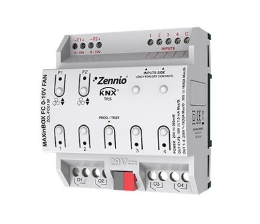 ZENNIO ZCL-FC010F MaxInbox FC 0-10V FAN - FAN-COIL controller for up to two 2 or 4-tube units with 0-10 VDC fan speed control signal