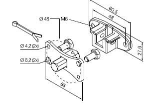 NICE 692.38.00 10 mm square pin + saddle bracket, with M6 holes at 48 mm center distance