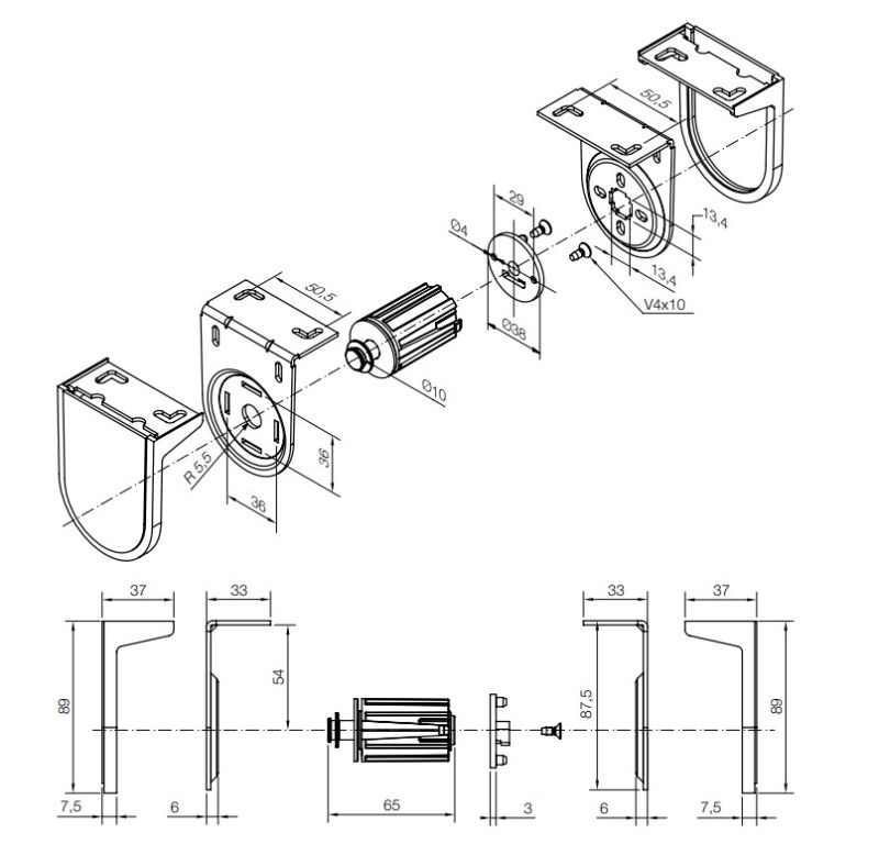 NICE 1191.41.00 White supports kit, 55 mm center distance, for 35 mm motors, max 3 Nm