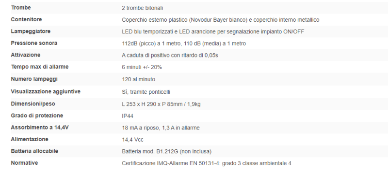 ELMO SA101B Sirena autoalimentata da esterno a 2 trombe con con lampeggiatore LED blu 