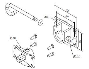 NICE 693.11.00 Perno tondo + staffa a sella con fori M6 a interasse 48 mm, con sblocco Supporti serie Era M diametro 45 mm