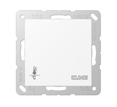 JUNG A2178BFORTSWWM Termostato per ambienti KNX con accoppiatore bus integrato e interfaccia pulsanti 4 canali. Senza manopola di regolazione del valore di temperatura- bianco alpino opaco