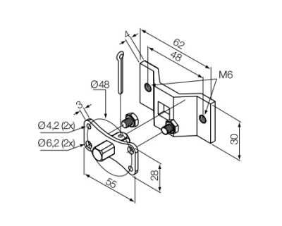 NICE 525.10017/M6 Perno quadro 10 mm + staffa, con fori M6